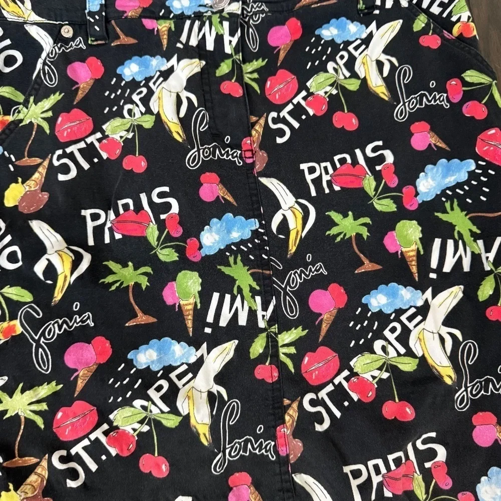 Gorgeous Vintage 90s Sonia Rykiel Fruit Print Mini Skirt 90s Cotton Sz 42